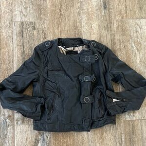 Genuine 100% Leather French Connection Buckle Moto Jacket Size 6 - Read Below